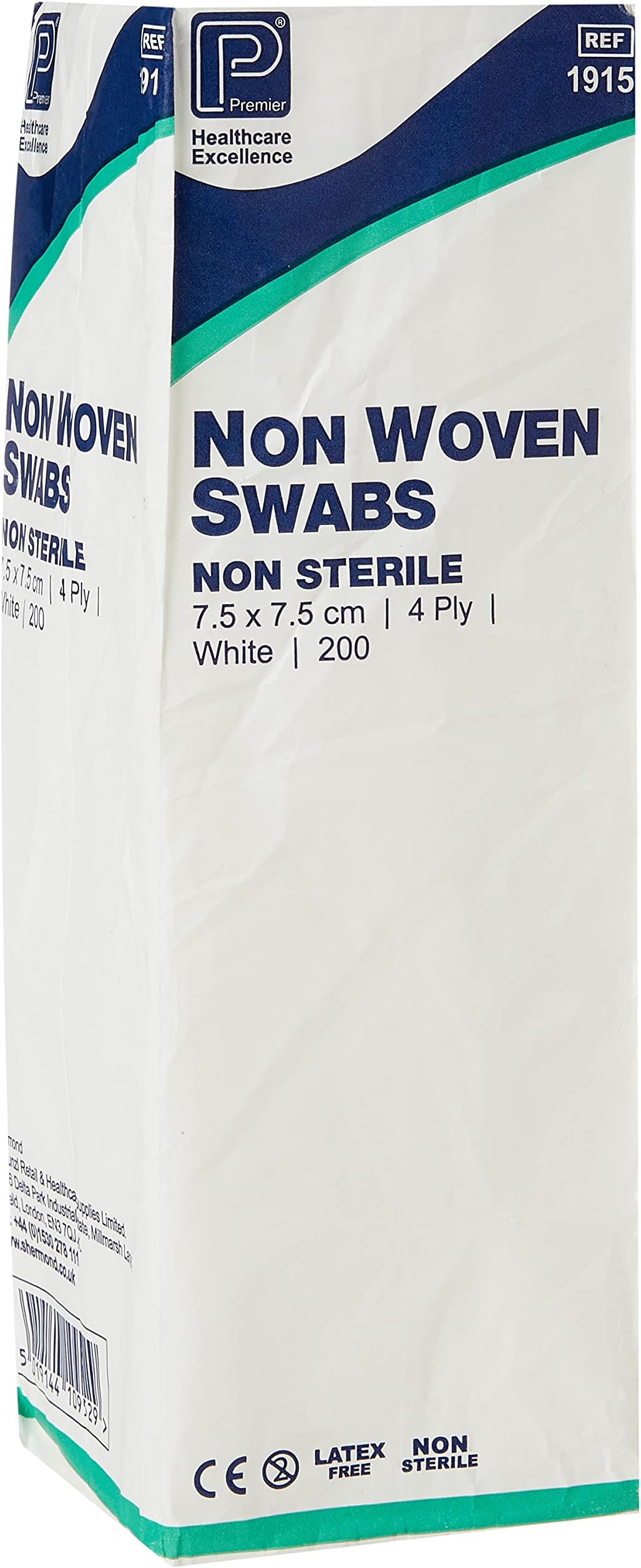 Premier 1915 Non-Sterile Non-Woven Swabs 4 Ply 7.5 cm x 7.5 cm White Paper Packs (Pack of 200)