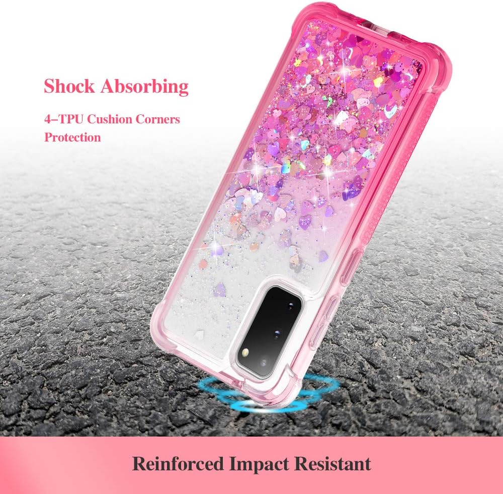 Ruky Samsung Galaxy S20 5G Case, [Not Fit Galaxy S20 FE] Full Body Glitter Bling Liquid Heavy Duty Bumper Shockproof Protective Girls Women Phone Case for Samsung Galaxy S20 5G 6.2", Gradient Pink