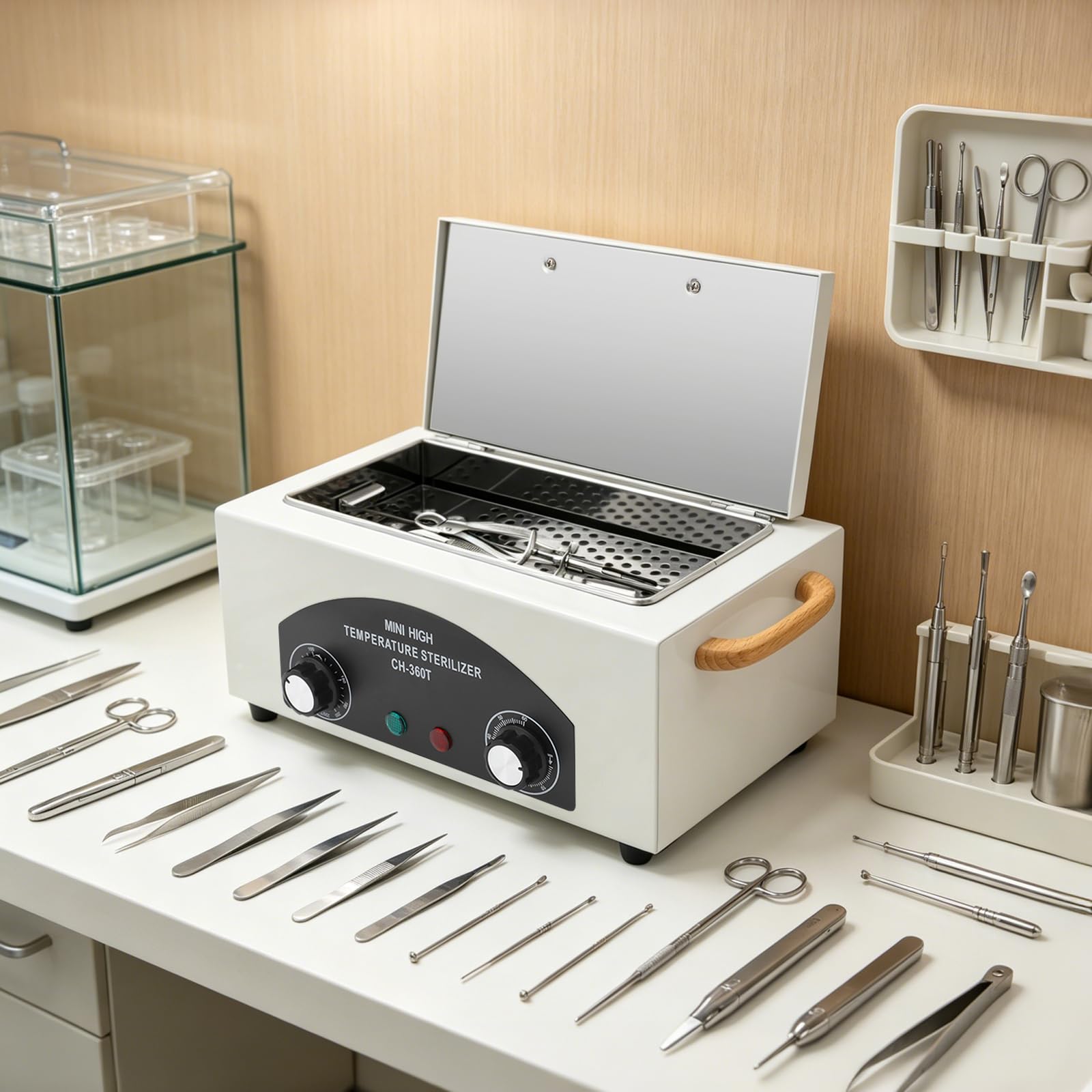 Sterilizzatore ad aria calda, 300 W, 2 l, sterilizzatore con temperatura regolabile 50-220 °C e timer 0-60 min, dispositivo di disinfezione per strumenti per unghie, forbici, pinzette, per saloni di
