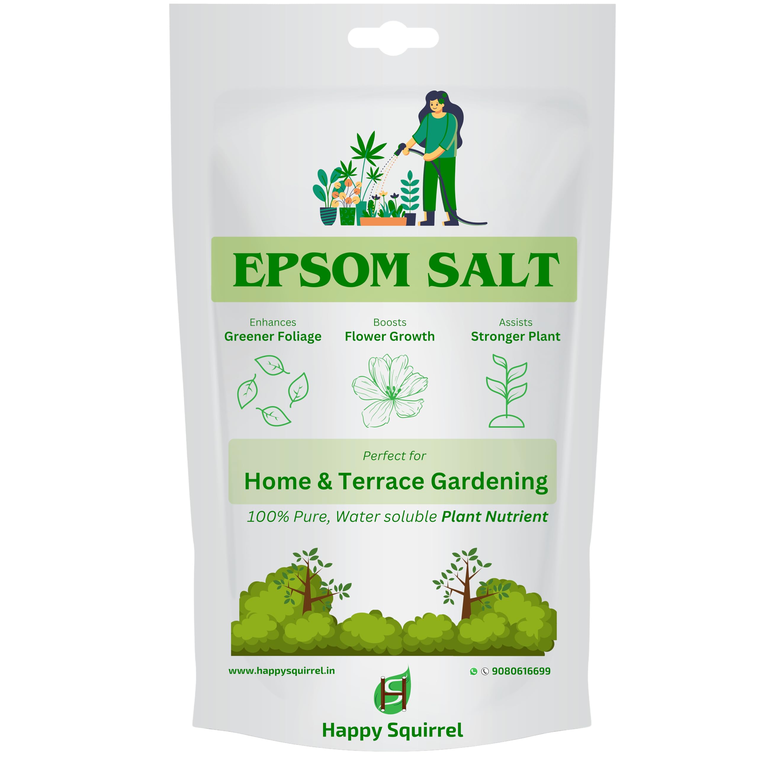 Happy Squirrel Epsom Salt for Plants | 100% Organic Mineral Plant Fertilizer | Helps Plants to Grow Bushier with Greener Leaves | Promotes Flowering and Fruits (450 Grams) (B0CDLVRT6H) Amazon Price History, Amazon Price Tracker