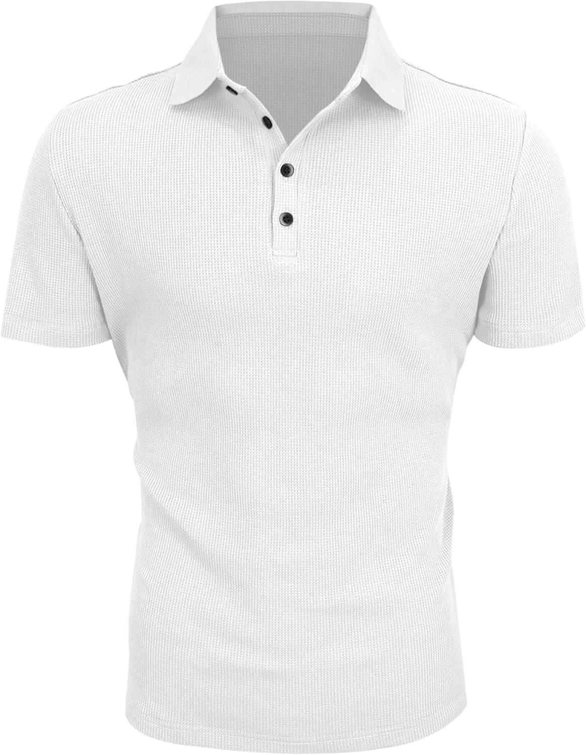 Men's Casual Polo Shirts Classic Button Basic Short Sleeve Waffle Solid Fit Golf Tees Stylish Tops - Image 4