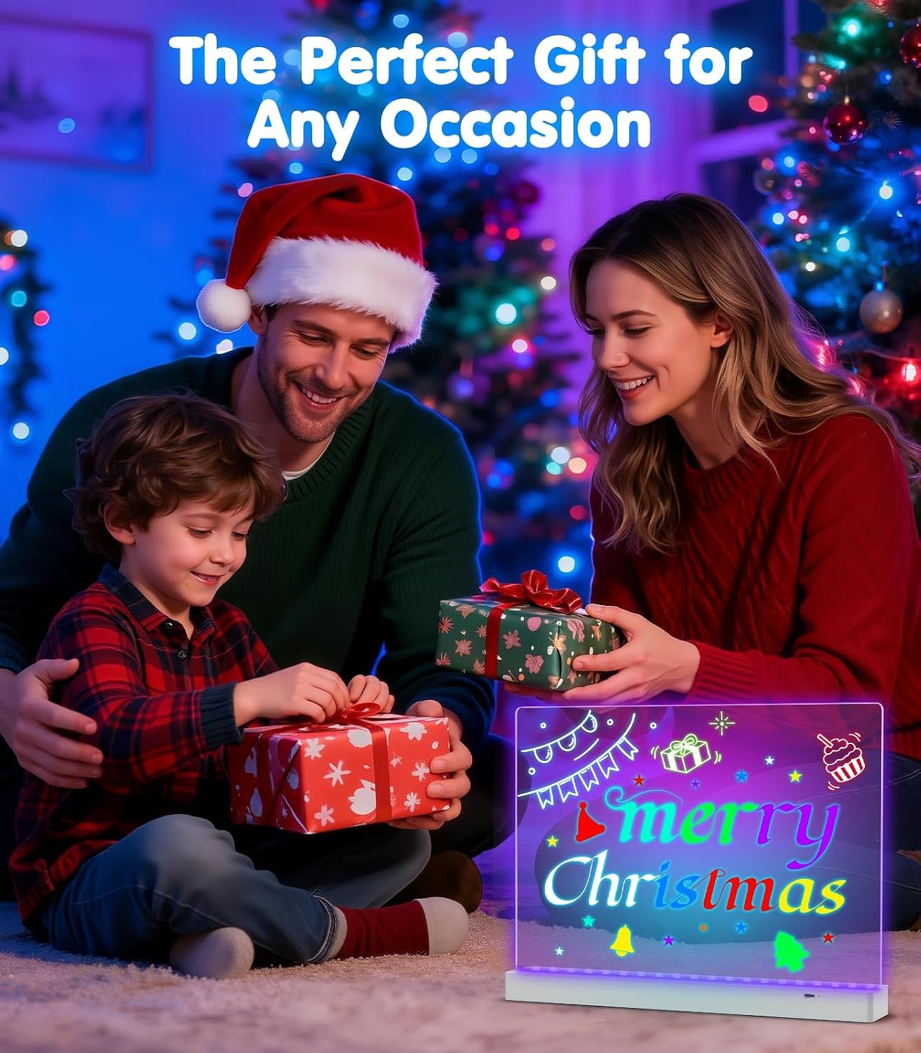 MoKo Led Drawing Message Note Board Rechargeable, 7 Color Light & 3 Modes, 16.9'' Art Dry Erase Lumiboard for Kids with Removable Stand,12 Markers & 2 Tracing Book, Festival Gifts for Boys/Girls
