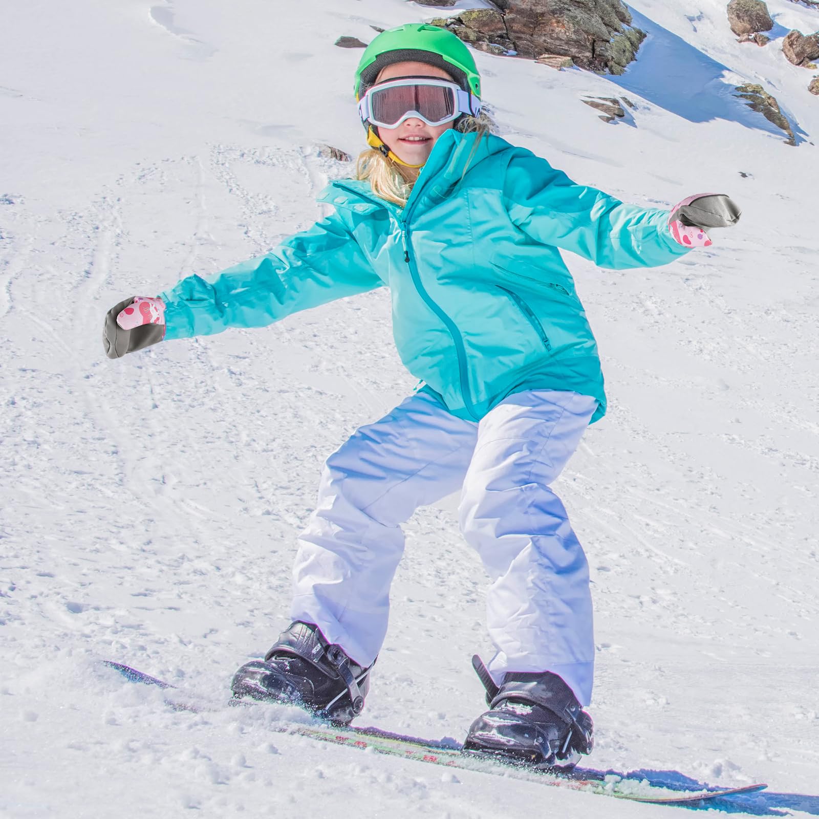 Gants de Ski Enfant d'hiver Moufle Mitaine Imperméables Chaud Hiver Velo Gants de Ski Snowboard Sport Gloves pour Fille Garçon 3-14 Ans（Rose Licorne