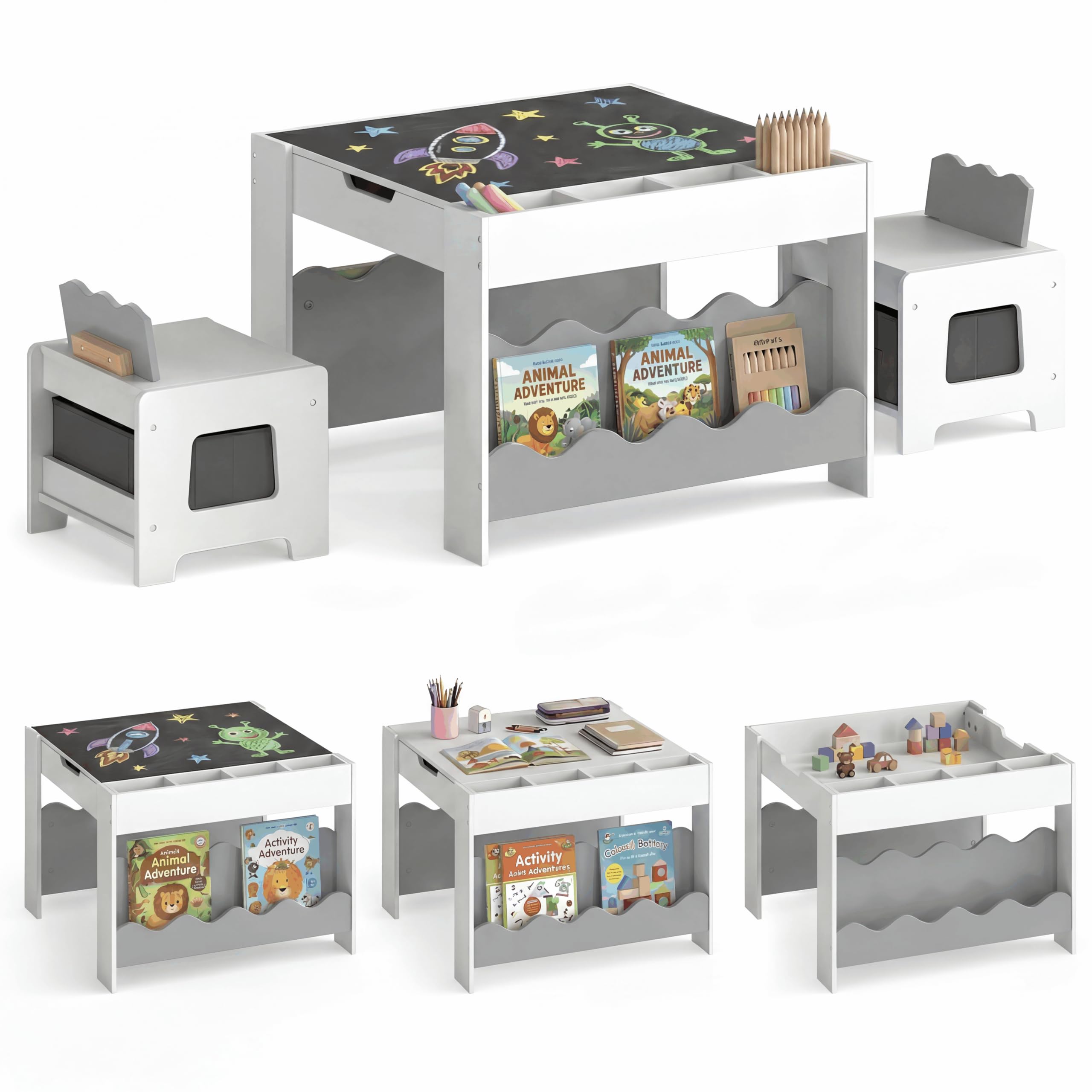 Table enfant avec chaise bureau d'activités gris plateau double face