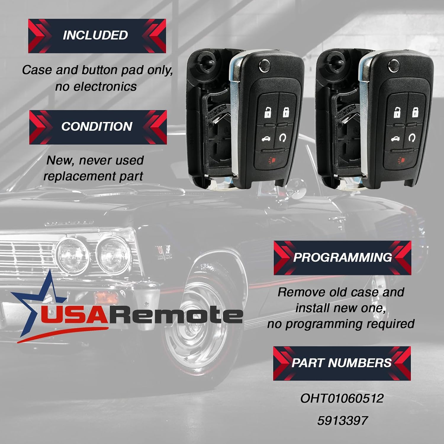 Replacement for 2010-2019 Buick Chevrolet GMC 5-Button Flip Blade Key Remote Shell Case OHT01060512 (Set of 2)