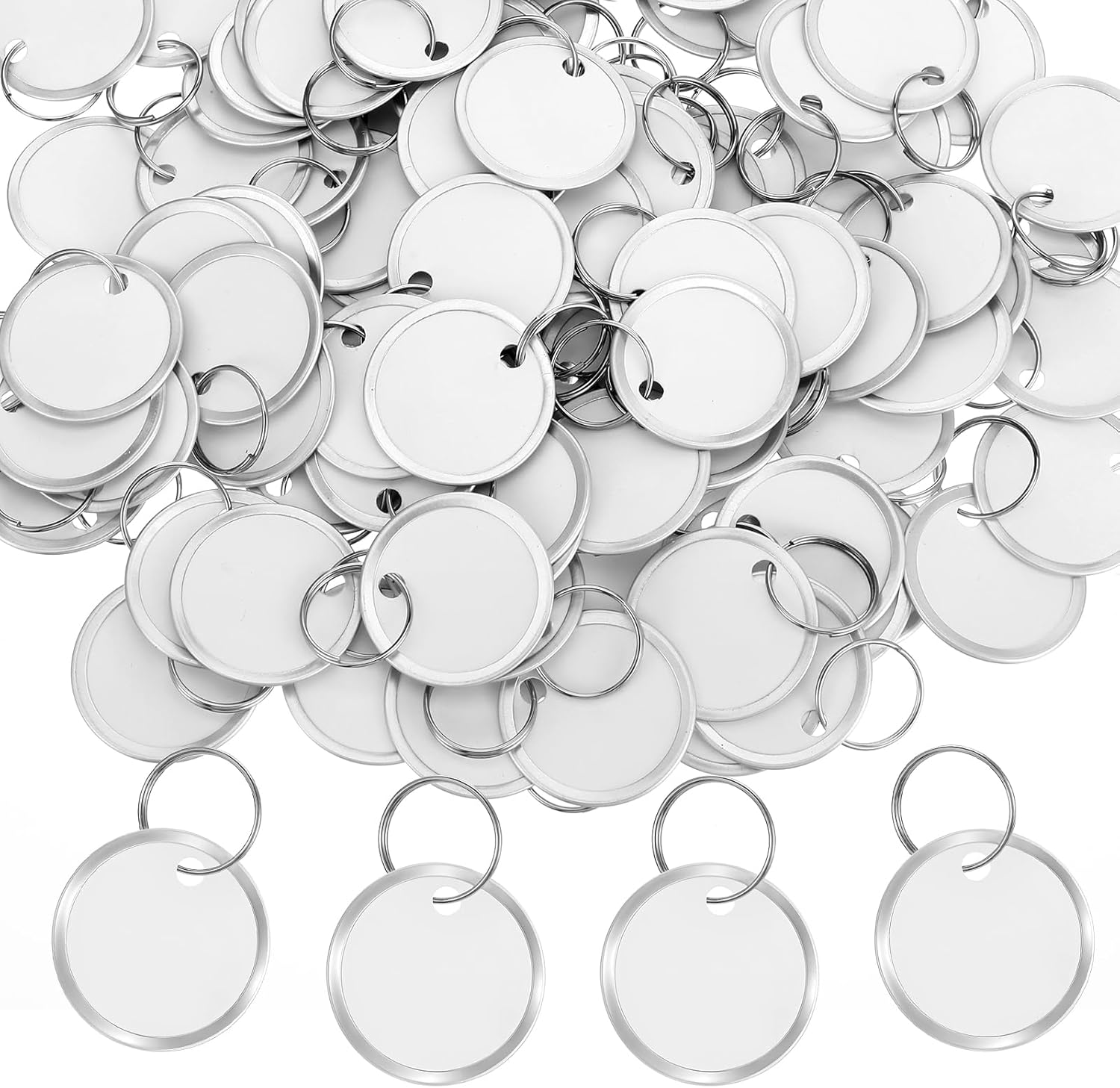 300 Pieces 1.25 Inches White Metal Rim Key Tags Bulk Key Tags Paper Round Paper Tag with Metal Split Rings for Car and Door Keys