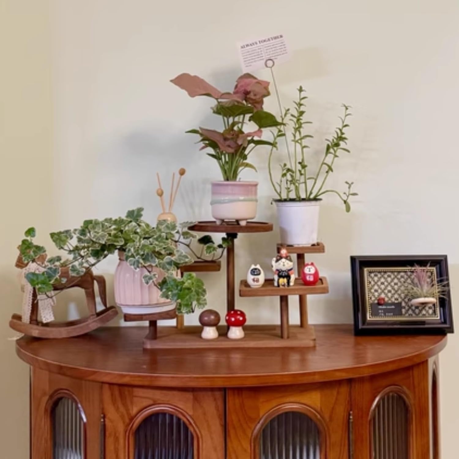 Plant-Racks Solid Wood Succulent Plant Stand Movable Small Flower Stand for Windowsills and Desktops Multi-Tiered Shelf for Bay Windows and Balcony Corners(Brown-A,30 * 13 * 23cm)