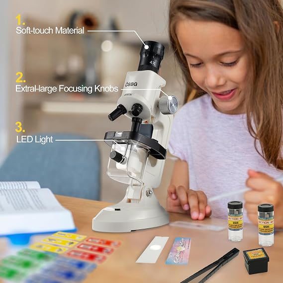 Microscope for Kids, 100X 400X 1200X Sample Prepared Slides 12pcs, White