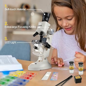 Microscope for Kids, 100X 400X 1200X Sample Prepared Slides 12pcs, White