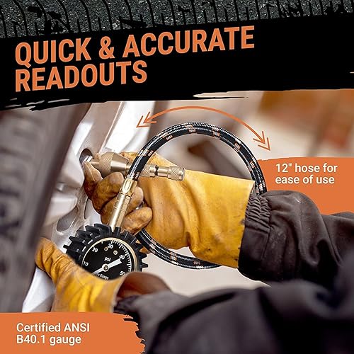 Miniatura 3 de Grit Performance Medidor de presión de neumáticos (0-60 PSI) resistente, con funda de espuma personalizada, tapas cromadas y herramienta de
