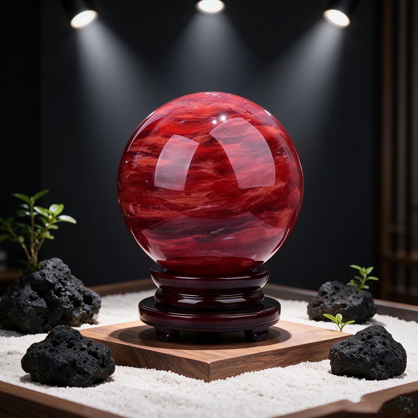 Sfera di Cristallo Rossa con Supporto, Grande Sfera di Cristallo | Sfera curativa di cristallo per la meditazione Feng Shui Divinazione Ufficio Decorazione della casa, Ricchezza successo