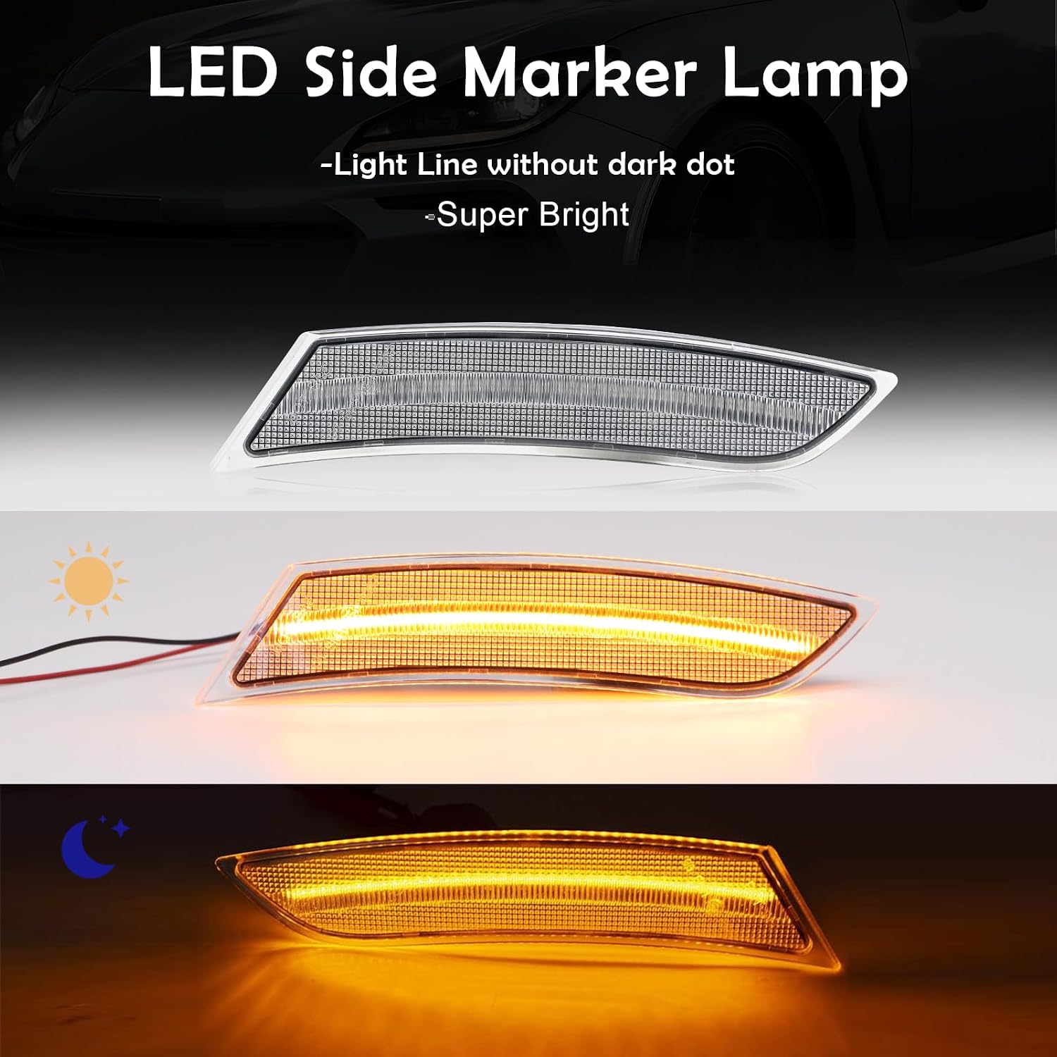 LED Side Marker Lights Compatible with XTS 2013 2014 2015 2016 2017 Replacement, 2PCS Amber Front Bumper Indicator Turn Signal Lights, Sidemarkers Lamp, Clear Lens
