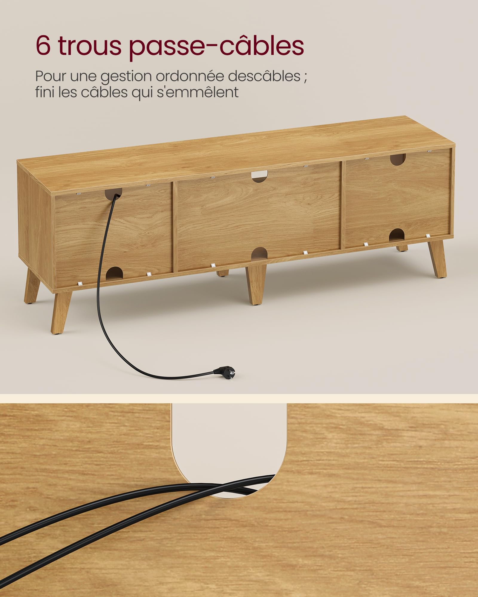 VASAGLE Meuble TV, pour Télévision jusqu'à 65 Pouces, Longueur 147 cm