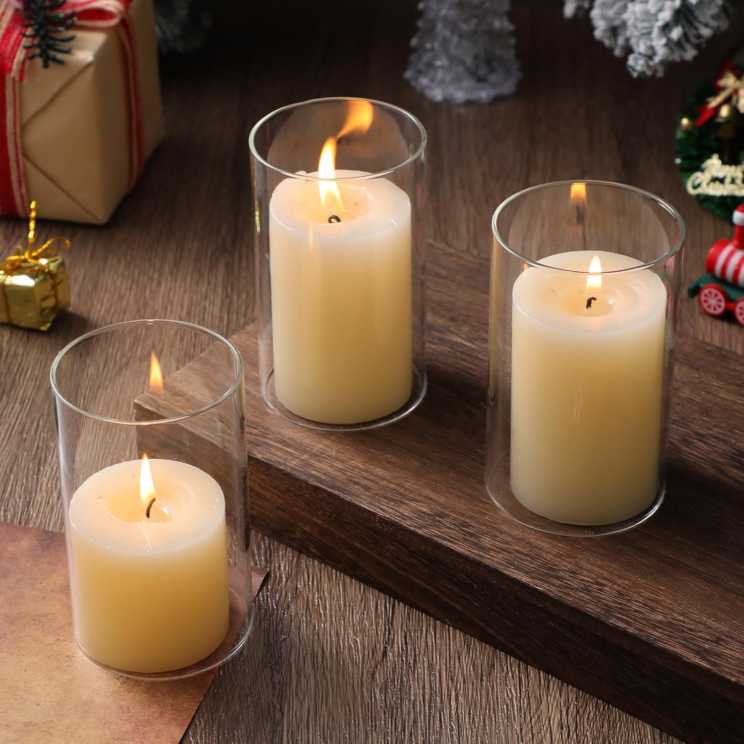 Alipis 4pcs Glass Hurricane Candle Holders, Open Ended Cylinder Candle Covers & Chimney Shade Sleeves for Pillar Taper, Home Wedding Decor - Image 5