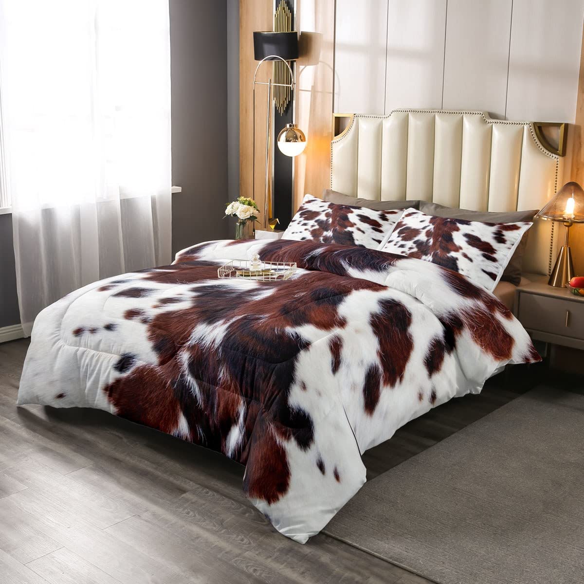 Erosebridal Cowhide Comforter Set Twin, Farm Animal Fur Down Comforter for Kids Boys Teens Adult Bedroom Decor, Cute Cow Print Bedding Set Black White Brown Farmhouse Wildlife Hair Skin Duvet Set