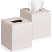 VZZNN 2 Pack Square Tissue Box Cover - Modern Cube Tissue Holder with Magnetic Base, Decorative Tissue Organizer for Bathroom Vanity, Dresser, Countertop, Bedroom, Office, and Car, Beige