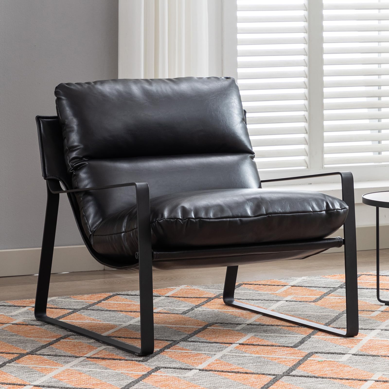 Ya-Home Sillon Individual Moderno Silla Ocio de Salón con Patas Negras,Silla Relax de PU Cuero con Brazos Butaca de Lectura Sencillo para Hogar/Apartamento,Negro