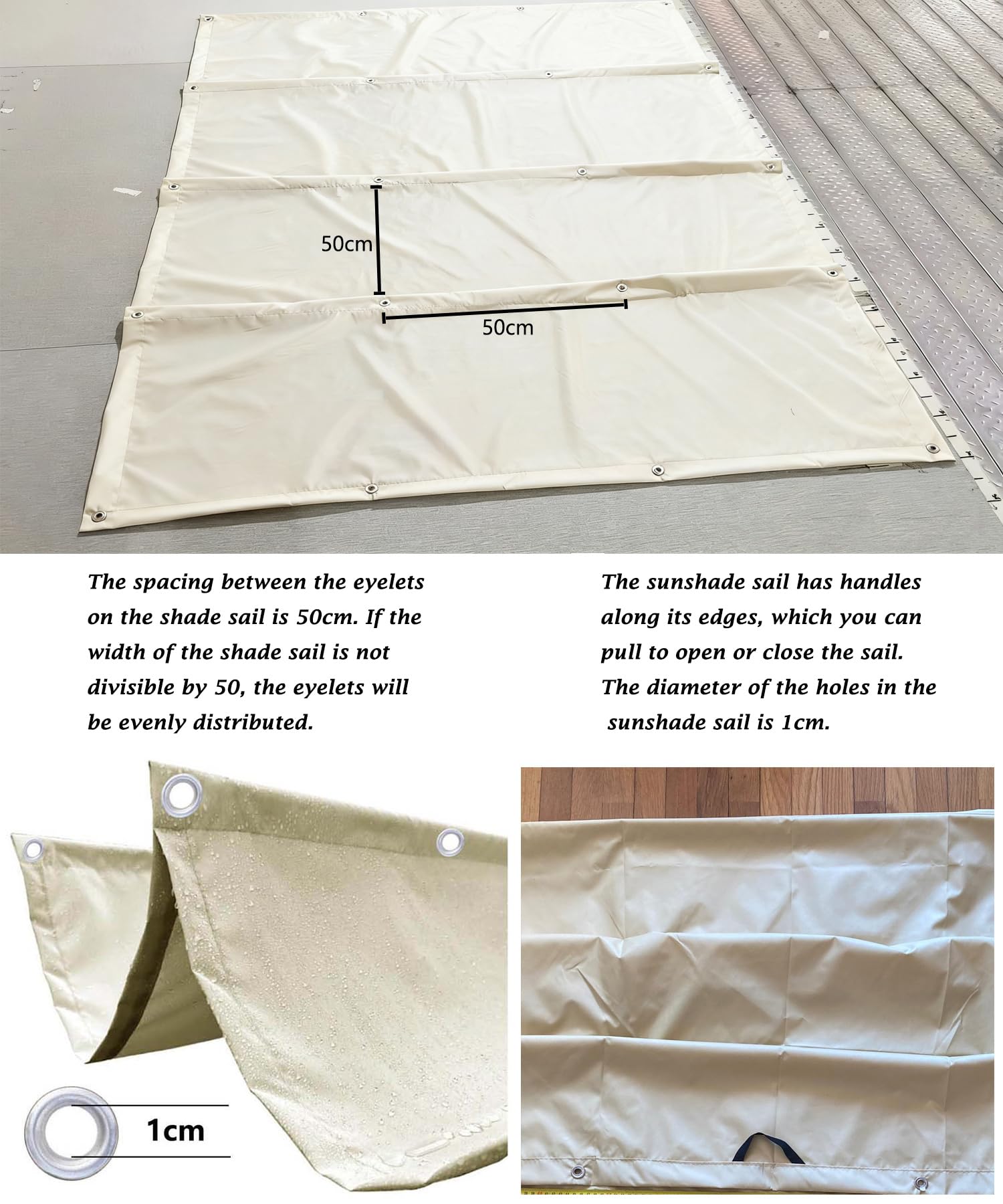 Retráctil Toldo Vela Rectangular 2x6M Toldos Exterior Terraza Impermeable Ondulada Toldo Vela de Sombra con Ojales y Cuerdas 95% protección UV para Exterior Patio jardín Crema