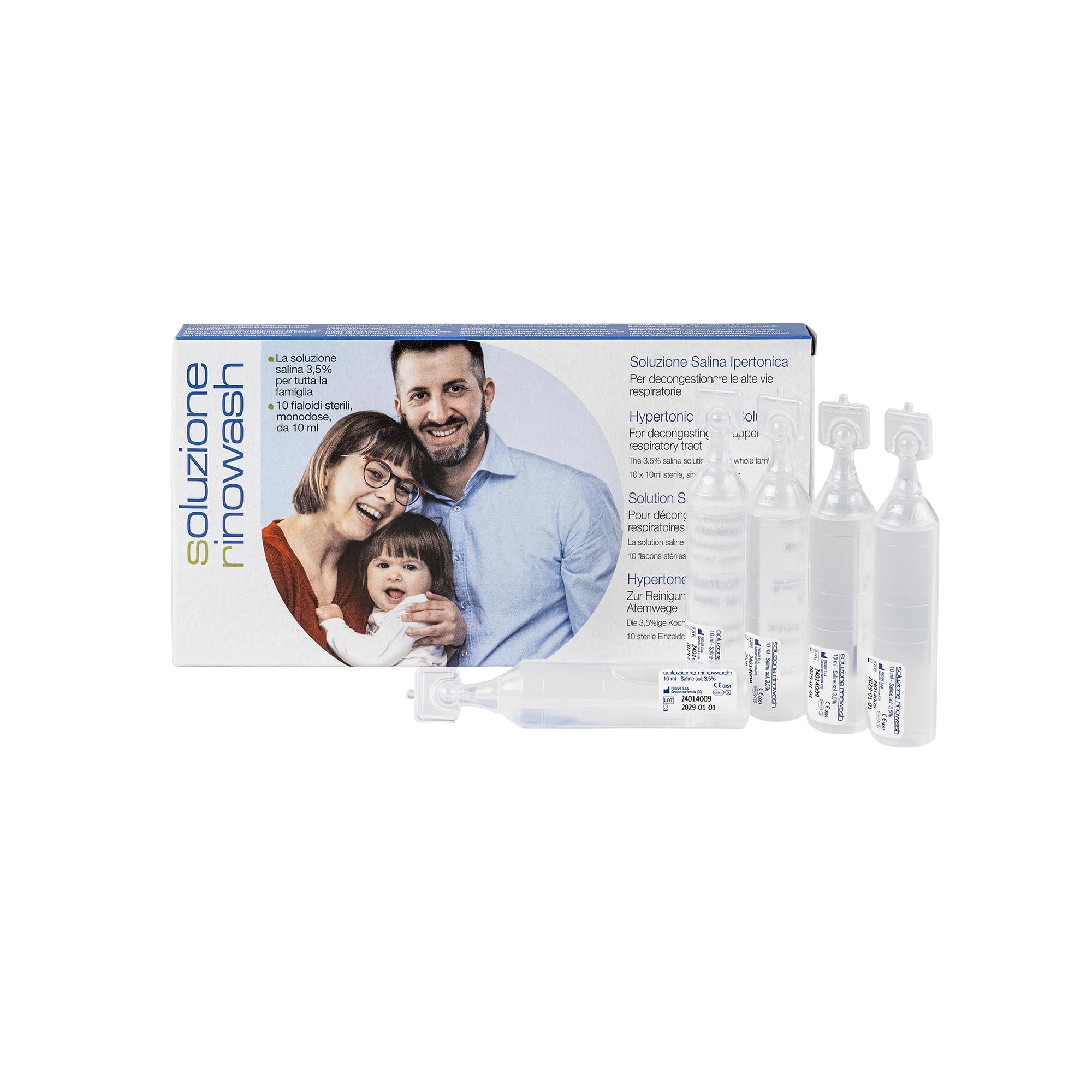 Air Liquide Healthcare, RINOWASH + SOLUZIONE RINOWASH, Doccia Nasale Micronizzata con Soluzione Salina per il Trattamento delle Cavità Nasali, per Adulti e Bambini, 10 Flaconcini Monodose da 10 ml
