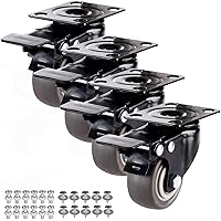 Vista 21 de Juego de 4 ruedas giratorias resistentes de 2 pulgadas de doble bloqueo con freno, ruedas de poliuretano industrial de metal para bancos de trabajo
