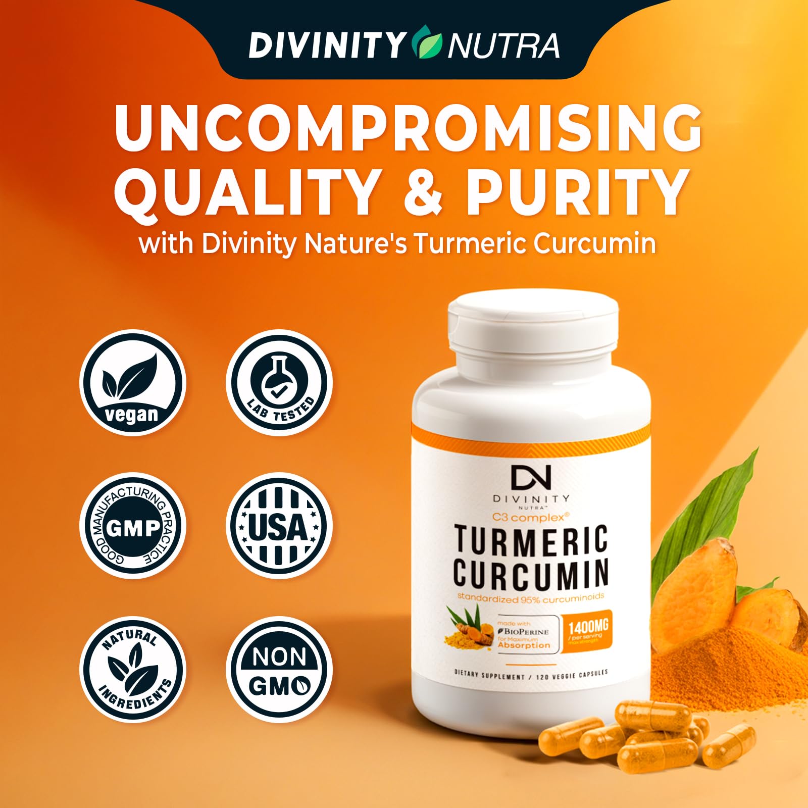 Amazon.com: Turmeric Curcumin with BioPerine Black Pepper 1400mg, Support  GLP-1 Naturally, Max Absorption Turmeric Supplement for Joint Support with  95% Standardized Curcuminoids C3 Complex, Non GMO, 120 Capsules : Health &  Household