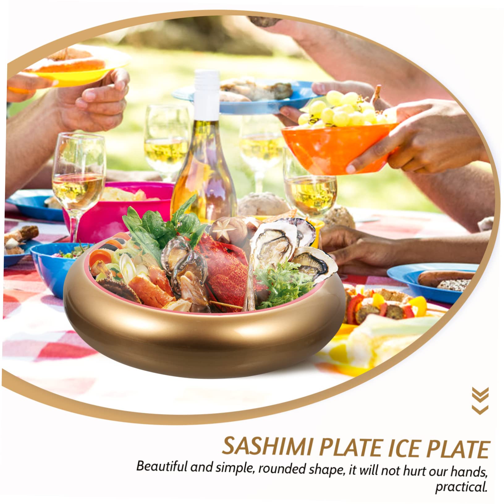 Plato Decorativo para Sashimi Dorado de Plástico, Redondo, para Salmón