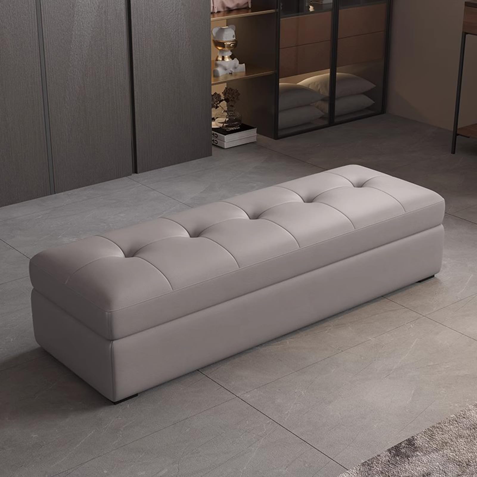 Bancs de rangement en cuir et bout de lit avec siège rembourré confortable