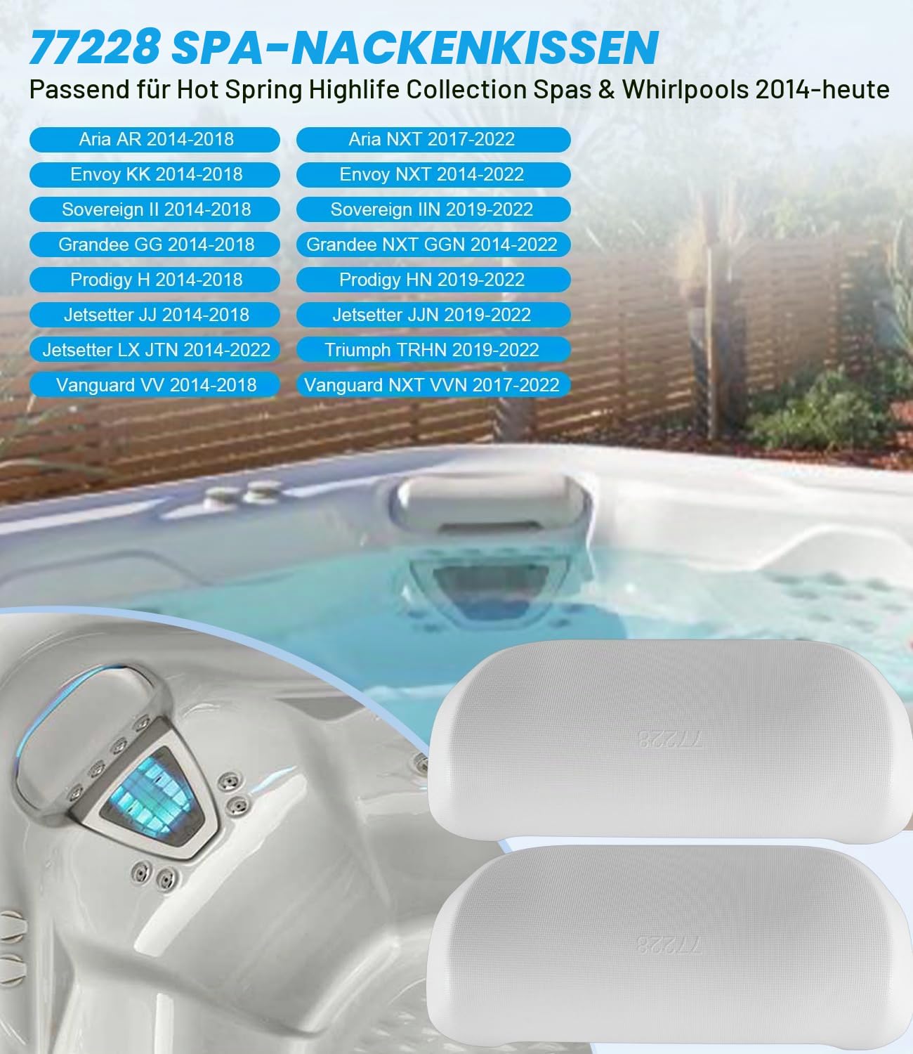2er-Pack 77228 Spas Ersatzkissen für Hot Spring Highlife Collection Whirlpools ab 2014, Cool Grey Spa Kopfstütze