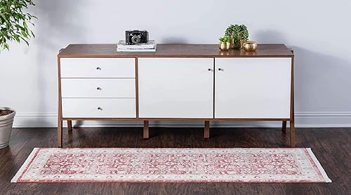 Miniatura 4 de Unique Loom Noble Collection - Alfombra de área tradicional, envejecida, vintage, botánica, frontera, 2 pies 7 pulgadas x 10 pies, rojoazul