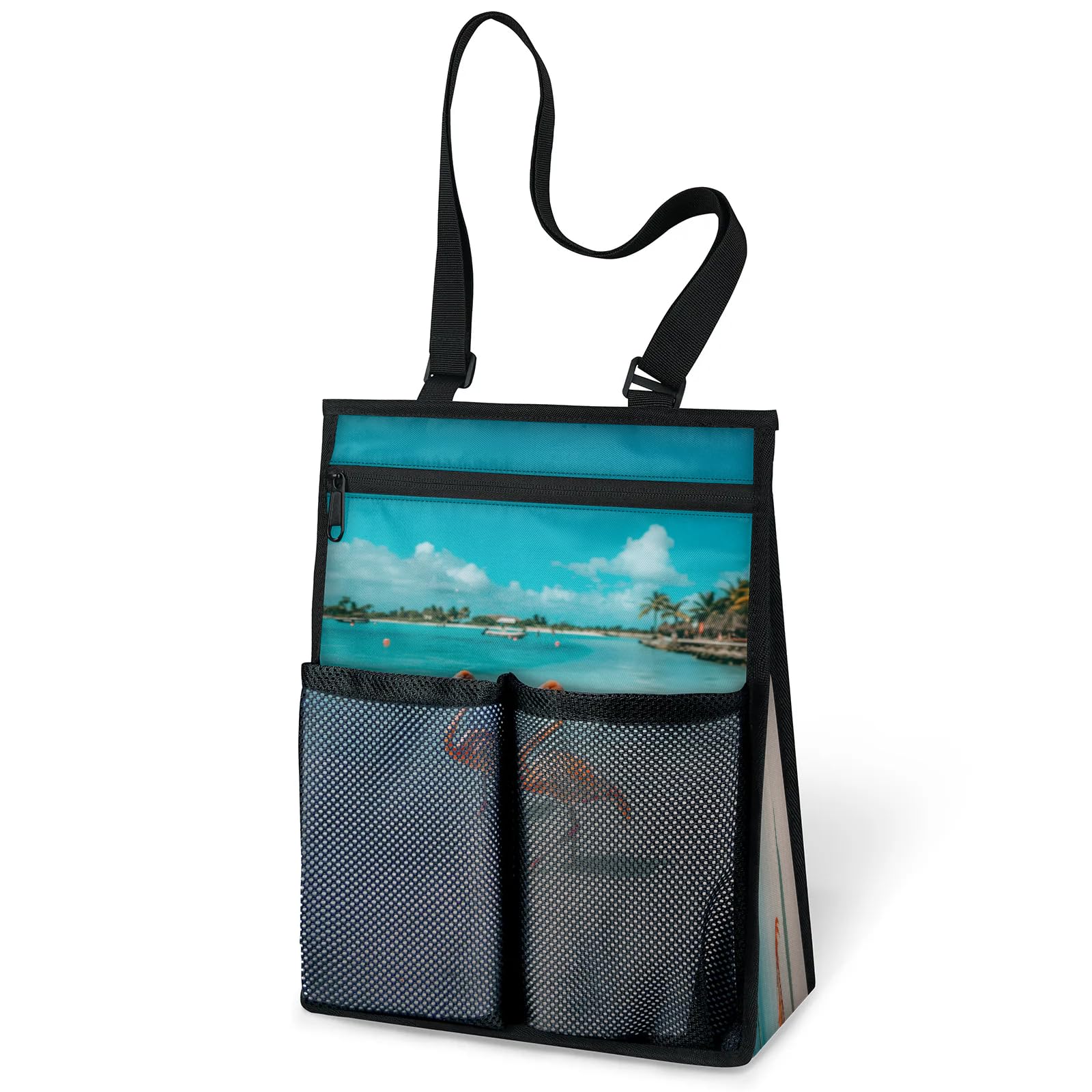 Ourtheme Sea Beach Flamingos Portable Shower Bag for Travel Gym Camp Beach Tote Shower Caddy Bags Hanging Toiletry