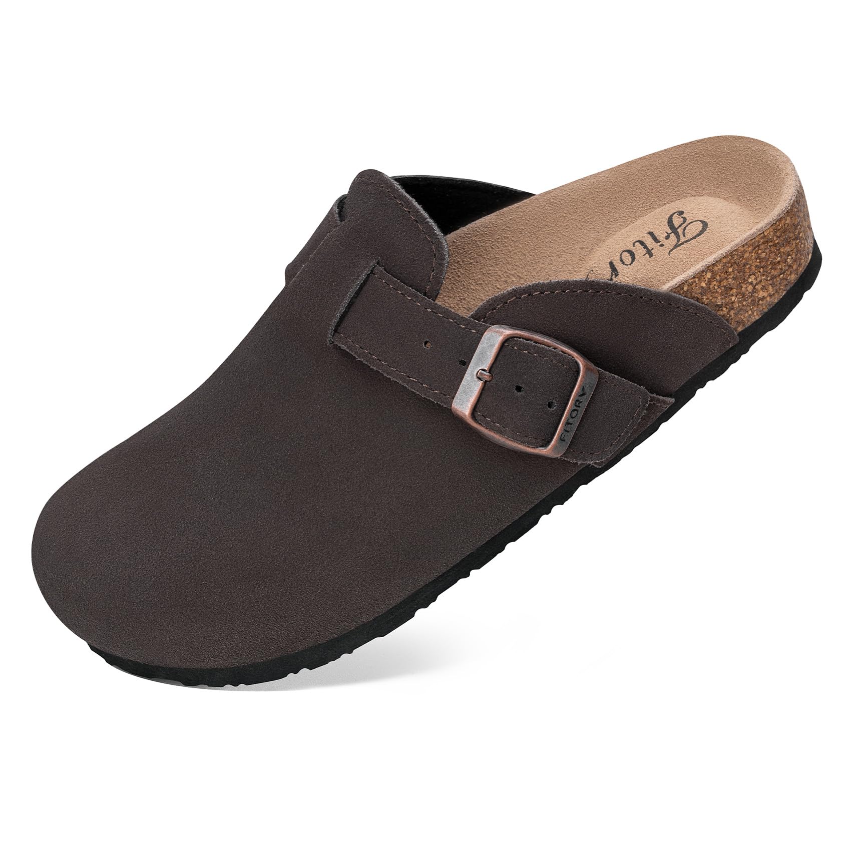 FITORY Womens Clogs Slip-on Potato Shoes Leather Mules with Suede Cork Footbed Size 6-11