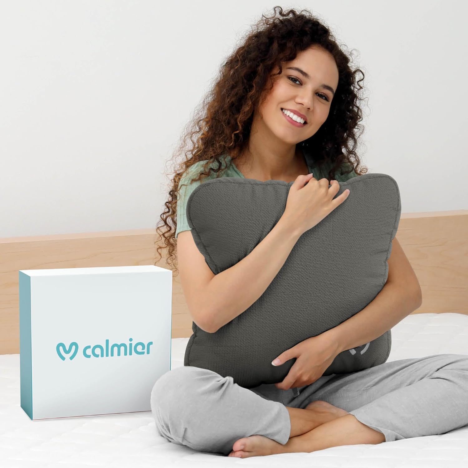 Calmier Weighted Pillow (9 lb) – Glass Bead Sensory Pillows for Relaxation & Focus – Soft, Weighted Pillows for Adults & Kids – Ultra-Plush Machine Washable Cuddle Pillow