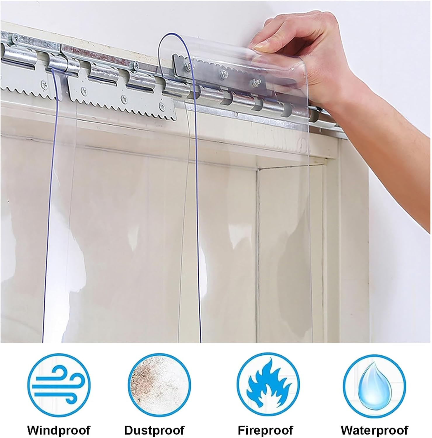 PVC Door Strips Clear Vinyl Curtain,Transparent PVC Waterproof Door Curtain Kit，Clear Plastic Vinyl Strip Doors for Freezer, Commercial,Freezers,Warehouse Doors(225x210cm/88.58x82.68in)