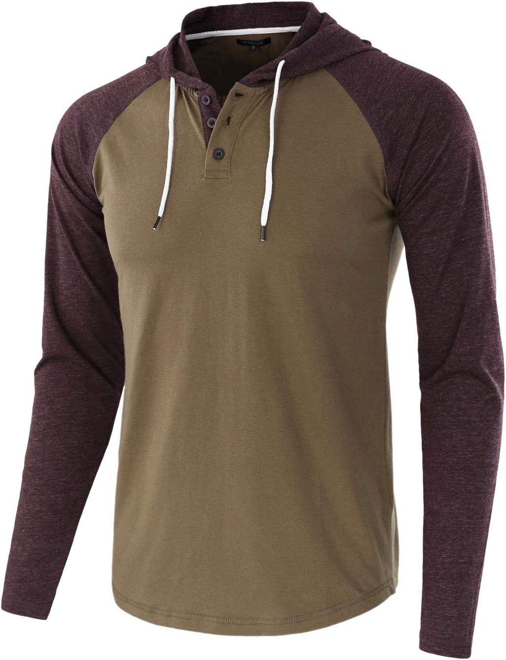 Flygo Men's Casual Slim Fit Long Sleeve Henley Hoodie Shirt