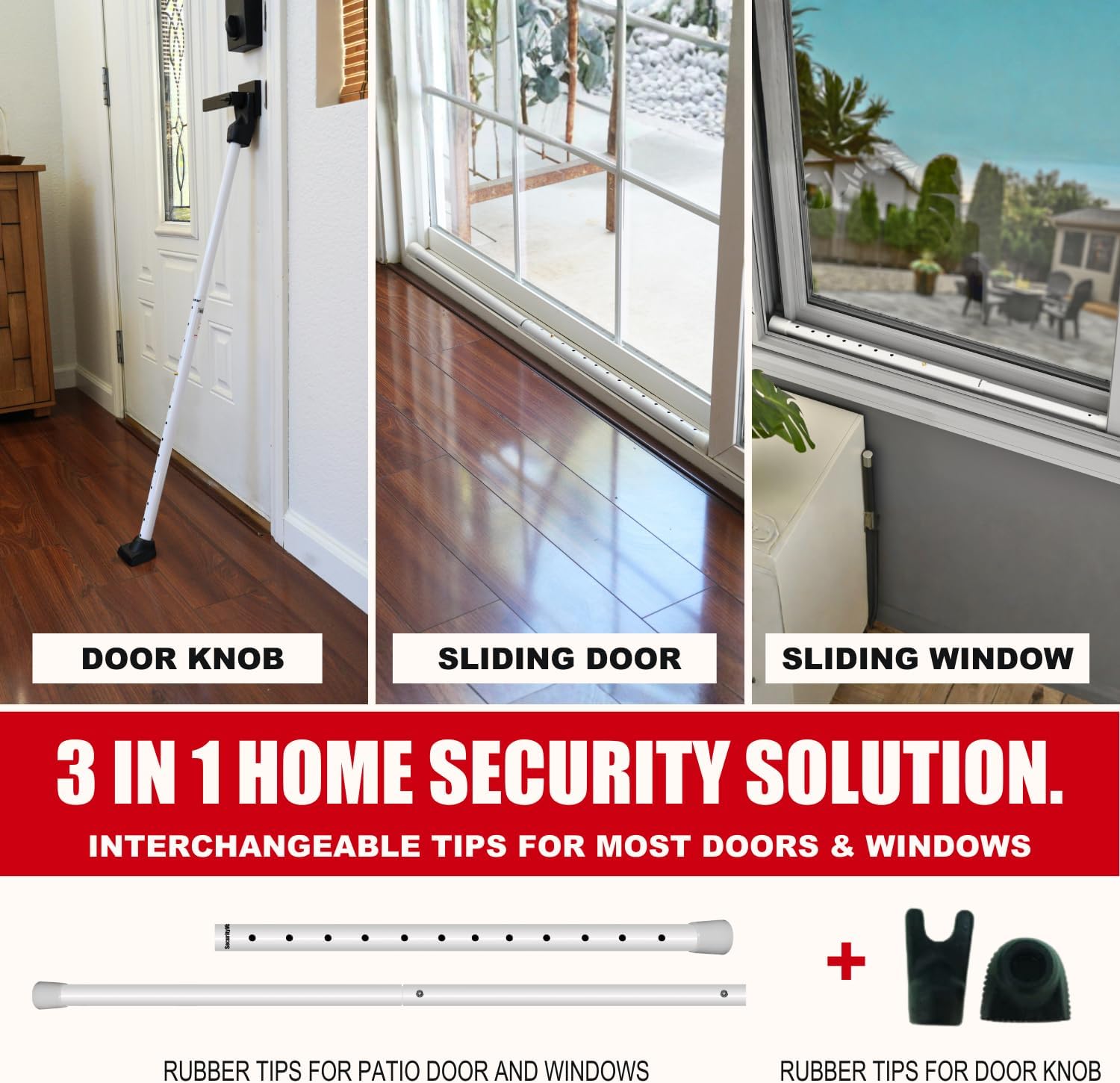 SECURITYMAN Home & Personal Safety Bundle – 3-in-1 Adjustable Door Security Bar (White) & 130dB Personal Alarm Keychain (Black) – Heavy Duty Home Defense + Everyday Self-Defense Protection image 2