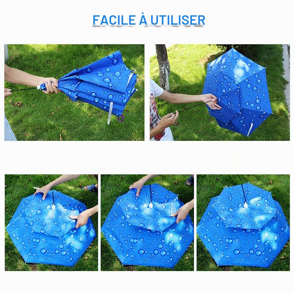 Irfora Chapeau parapluie double couche pliable pour homme et femme avec bandeau réglable pour la pêche, le camping, la randonnée