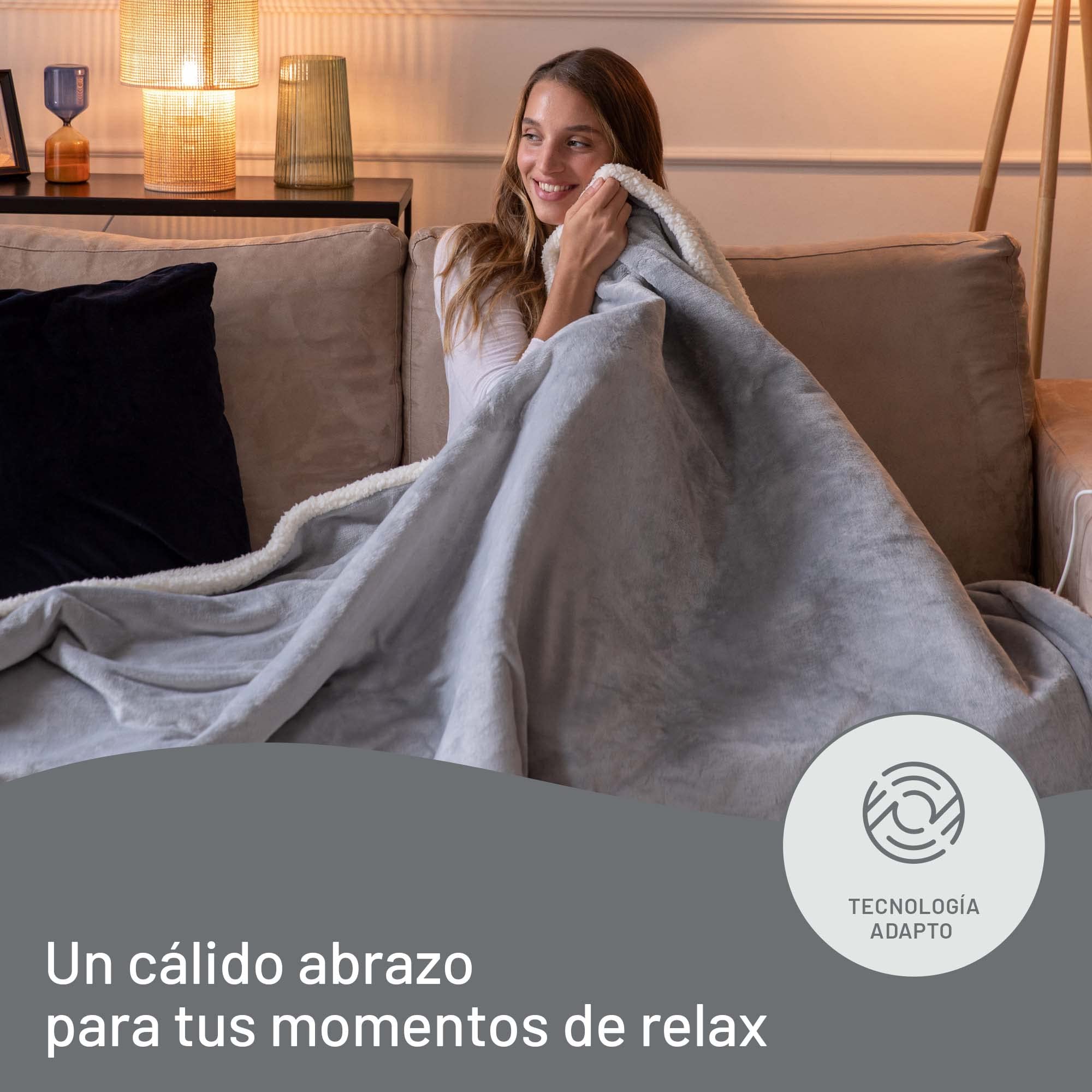 Imetec Adapto Grand Luxe, Plaid Calefactable, Manta Eléctrica, Tejido Suave 180 x 140 Cm,Ahorro Energético,Tecnología Adapto, Óptimo, Calentamiento Rápido, 6 Temperaturas, Lavable,Gris, 2.1 kilograms