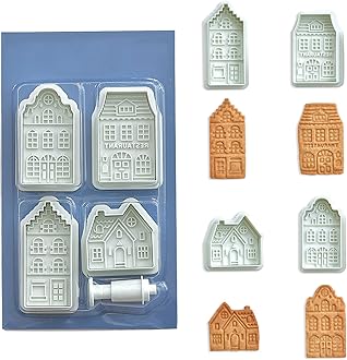 Tiny Gingerbread House Cookie Cutters, Real Estate Cookie Cutters with Split Spring Pusher, House Biscuit Mold for DIY Chirstmas Day Holiday Party Decorations - Set of 4