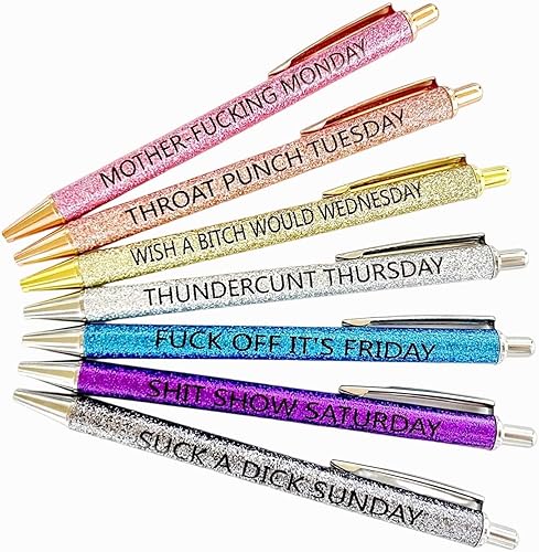 Miniatura 1 de Juego de 7 bolígrafos diarios de palabras juradas divertidos bolígrafos ofensivos del día de la semana bolígrafos con refranes para adultos juego de