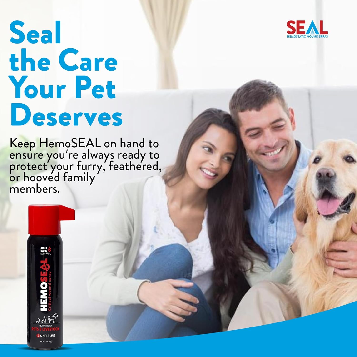 Seal 2.8oz Hemostatic Wound Spray for Pets & Livestock | Rapid Bleeding Control for Dogs Cats Horses Farm Animals Single Use