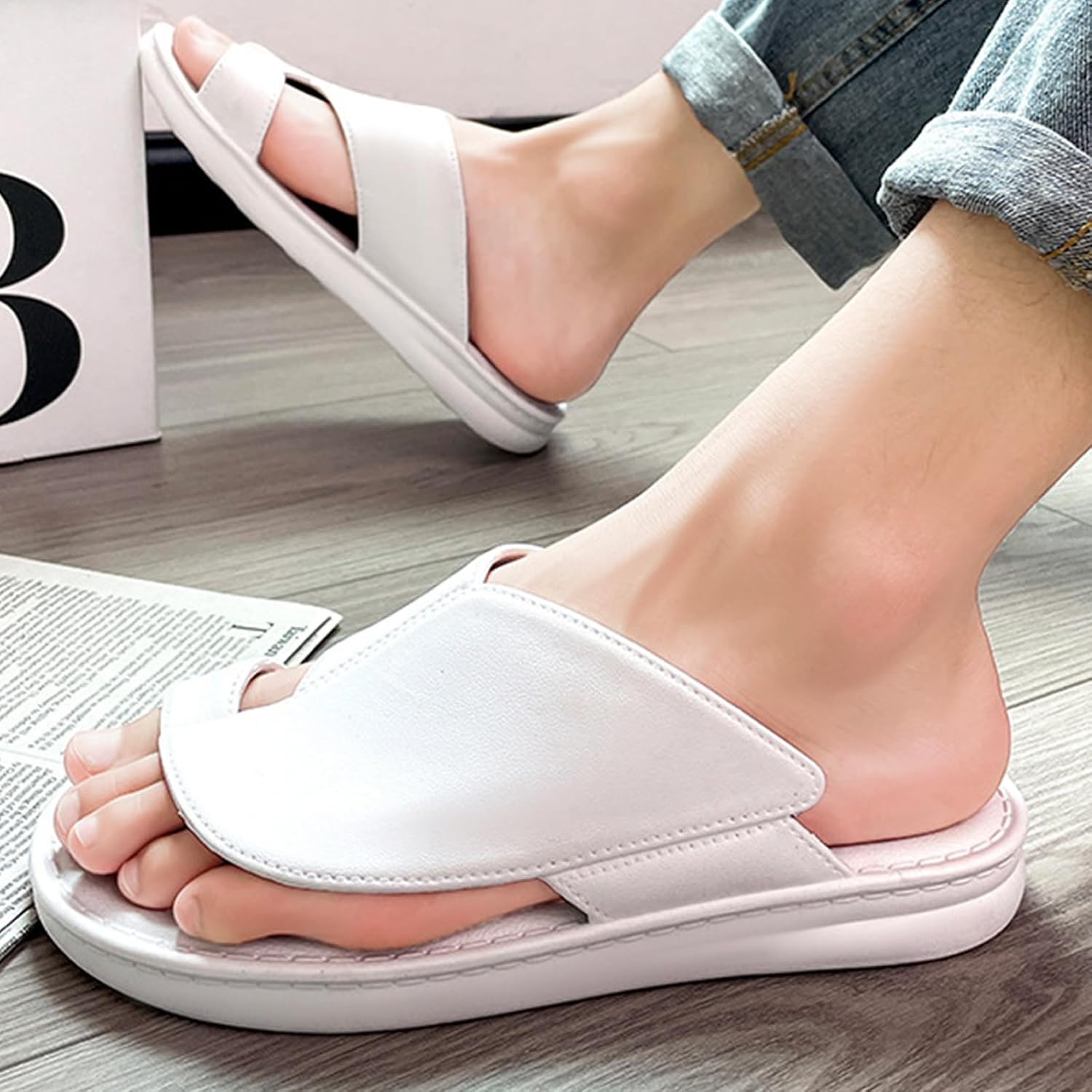 Beach Sandals For Men Leather Comfort Ring Toe Slip On Orthotic Slide Sandals Summer Vacation Daily Casual Walk