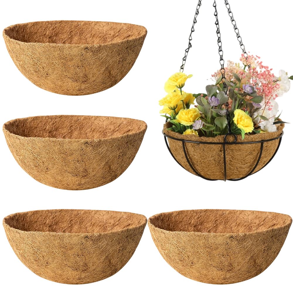 Doublure en fibre de coco 30 cm Lot de 4 recharges rondes en forme de coupe pour panier suspendu