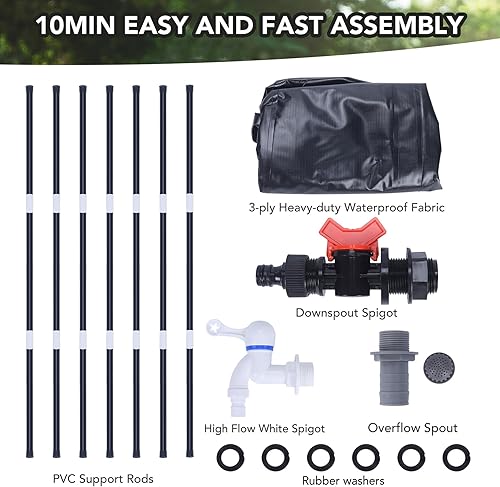 Miniatura 9 de Depósito de agua plegable de 65 galones con barril de lluvia, sistema portátil de recolección de agua de lluvia con kit de desbordamiento de espiga,