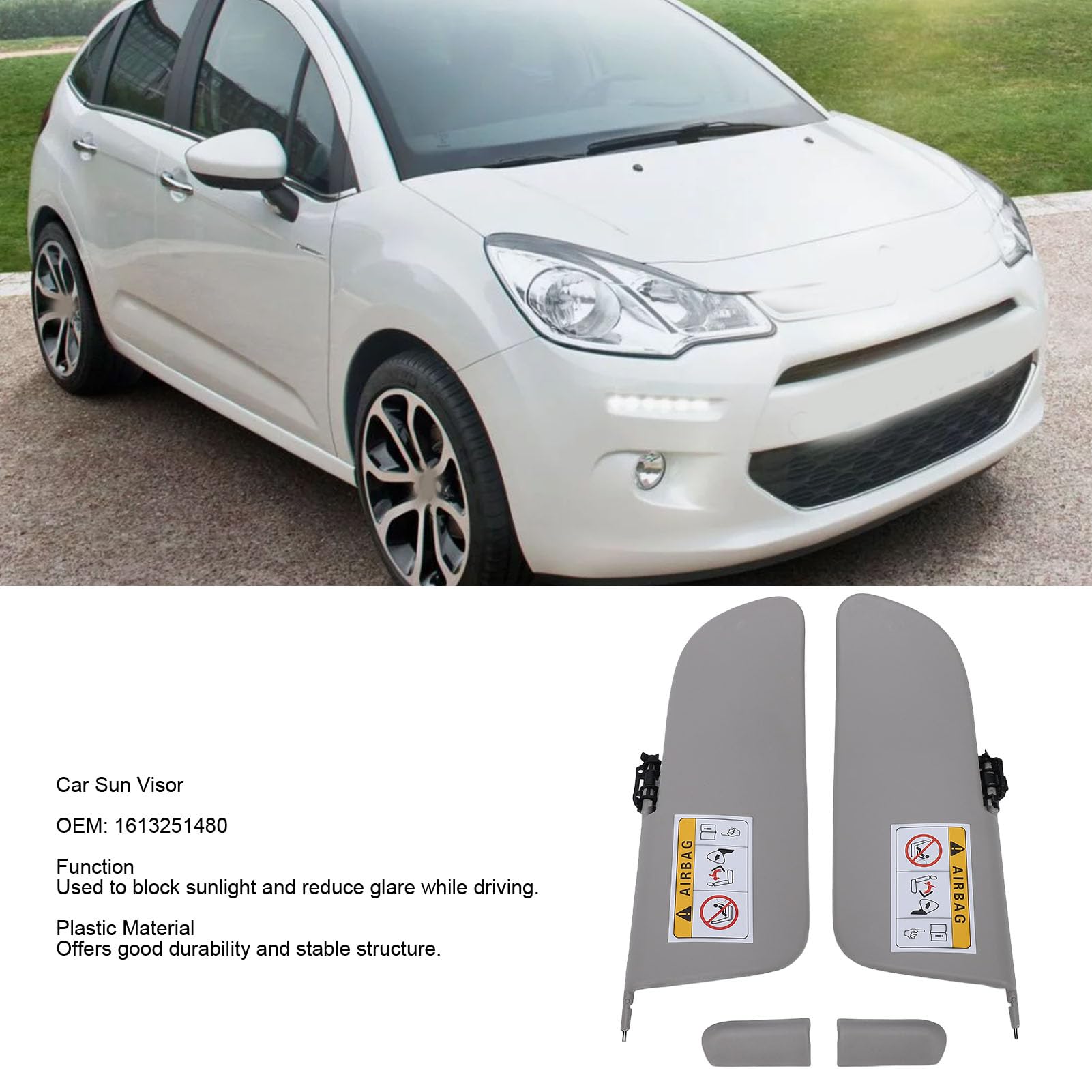 banapoy Visiera Parasole di Ricambio per Auto, Parasole per Veicolo, su Misura con Codice OEM 1613251480 per C3 II SC 2009-2016, Blocca la Luce Solare e Riduce i Riflessi, in Plastica