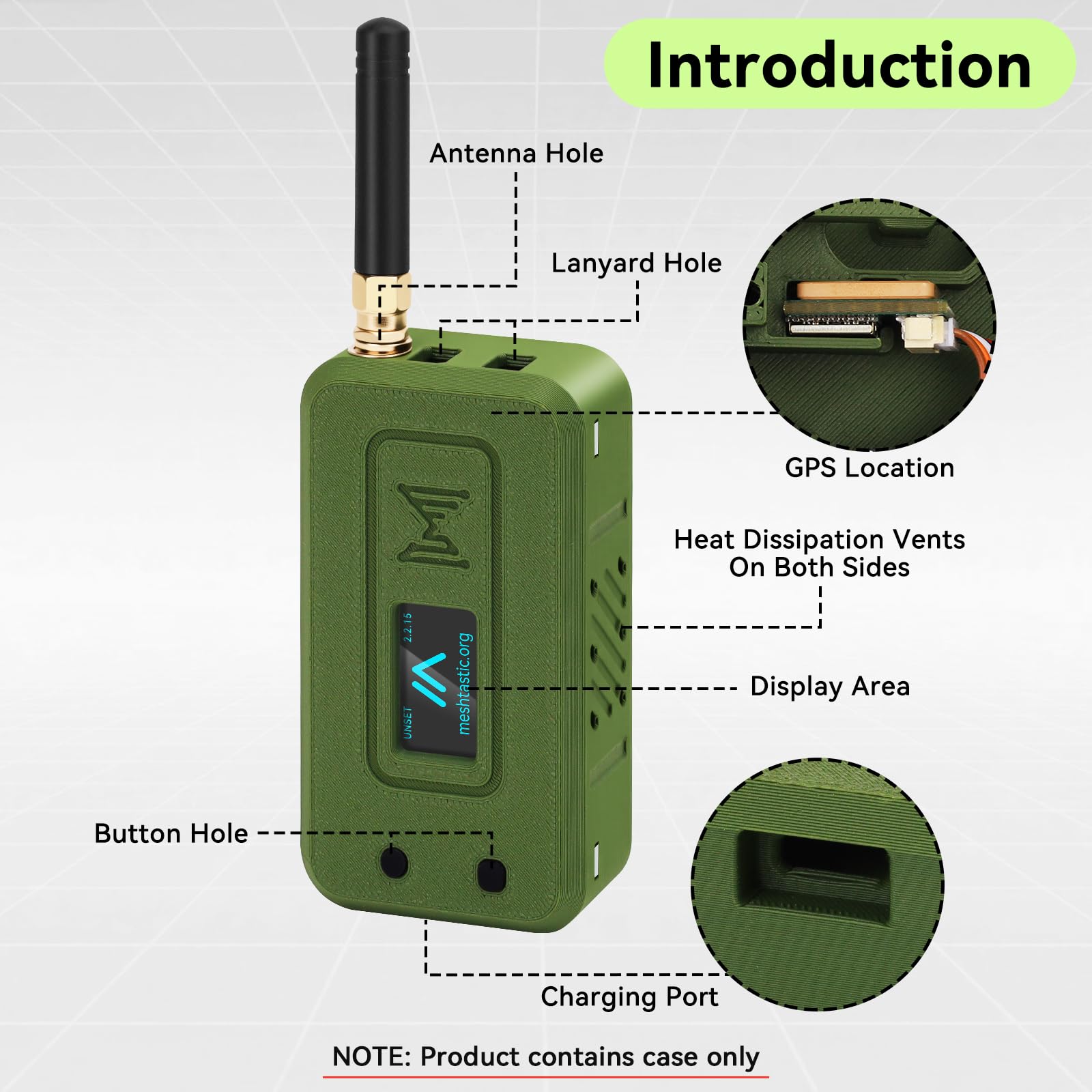 Heltec V4 Case for ESP32 LoRa V4 Development Board Custom Meshtastic Case with Antenna Port and Charging Slot (N35F, Green) — view 2
