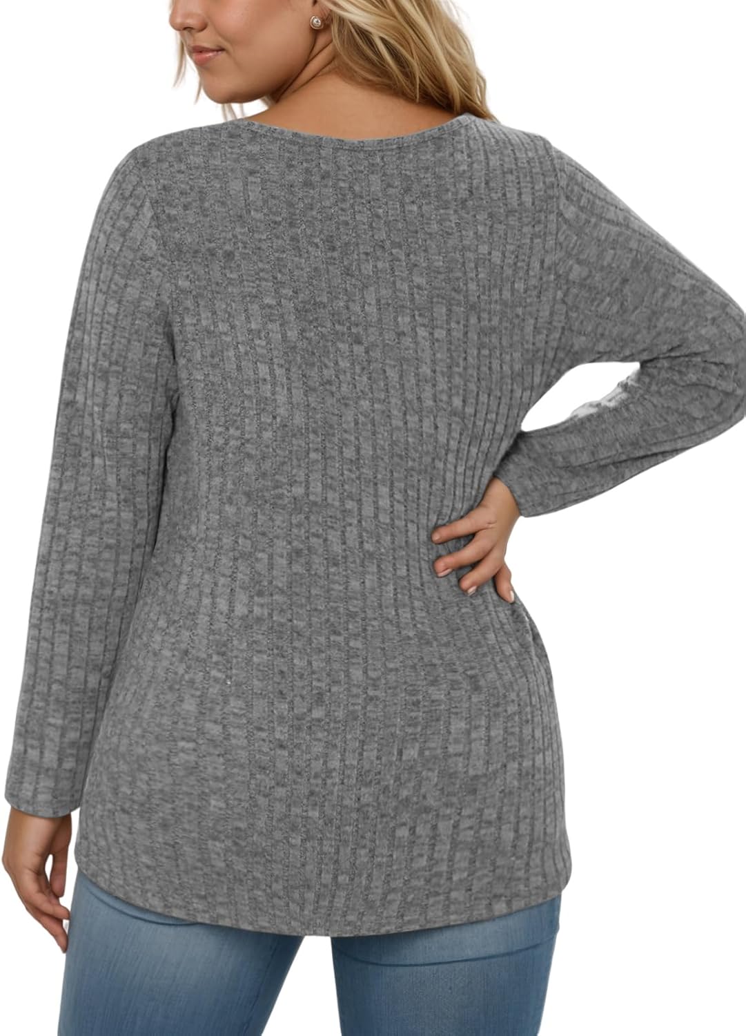 ROSRISS Womens-Plus-Size-Tops Casual Square Neck Sweaters Trendy Long Sleeve Shirts Lightweight Knit Pullover Blouses XL-5XL - Image 3