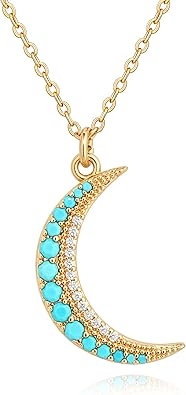Fettero Dainty Necklaces for Women - 14K Gold Plated Delicate Moon Crescent Pendant Necklace Charm Gold Necklace Jewelry for Women