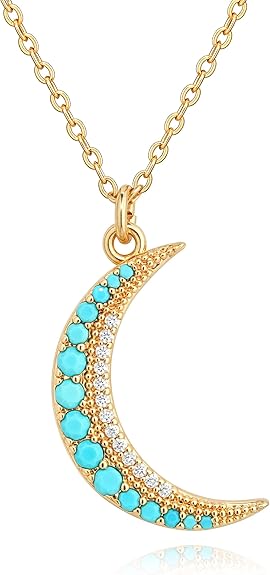 Fettero Dainty Necklaces for Women - 14K Gold Plated Delicate Moon Crescent Pendant Necklace Charm Gold Necklace Jewelry for Women