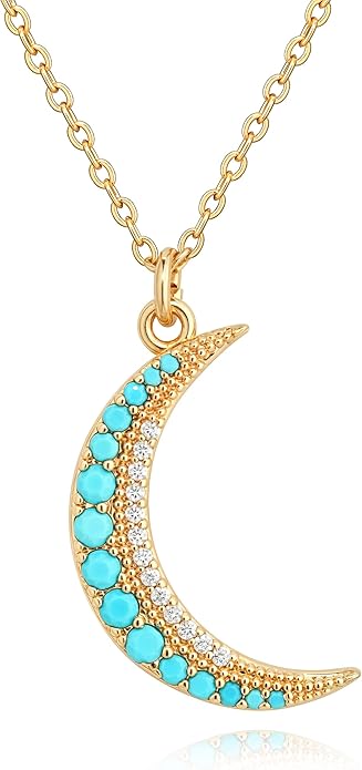 Fettero Dainty Necklaces for Women - 14K Gold Plated Delicate Moon Crescent Pendant Necklace Charm Gold Necklace Jewelry for Women