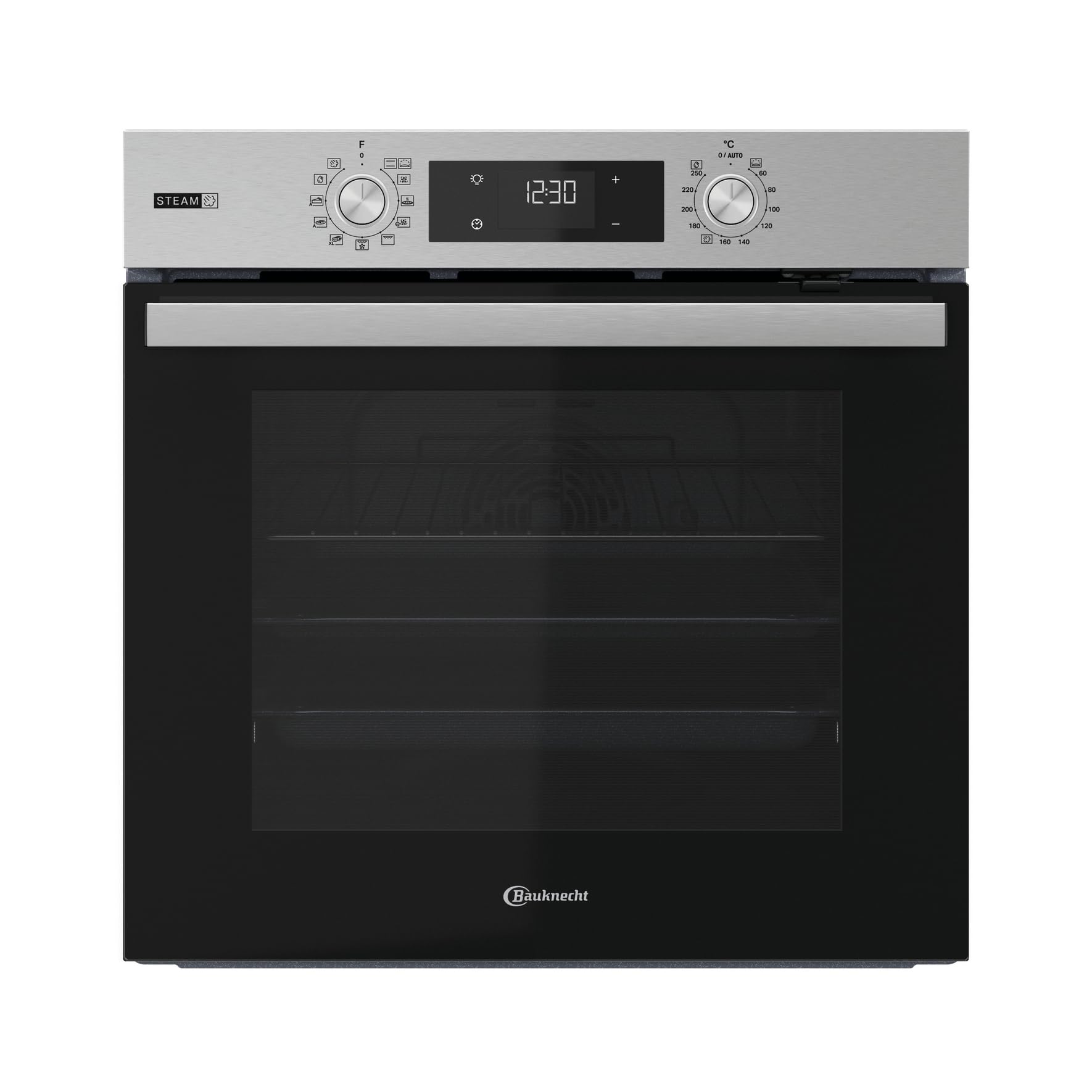 Bauknecht BBARS85HU1I Einbau-Backofen 60 cm, 71 l, Heißluftbackofen mit 12 Funktionen, Gentle Steam, PowerHeißluft, Maxi Cooking, Pizzafunktion, versenkbare Knebel, Edelstahl